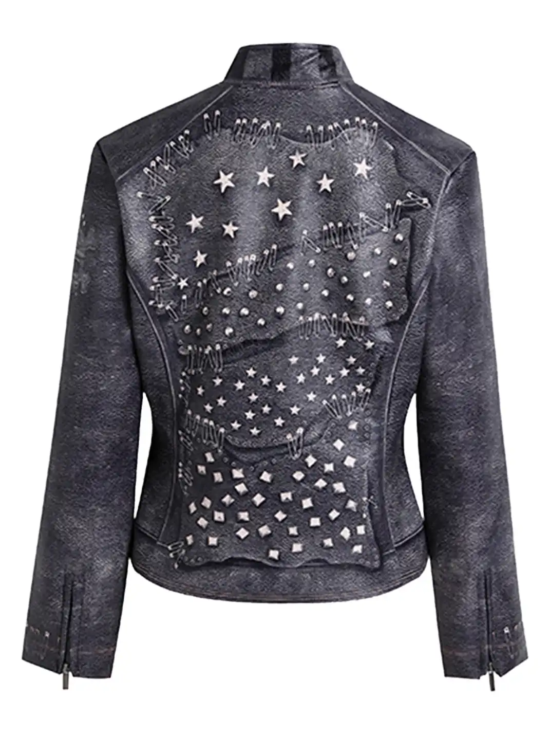 FayChui | Washed Moto Jacket Punk Printed Outerwear
