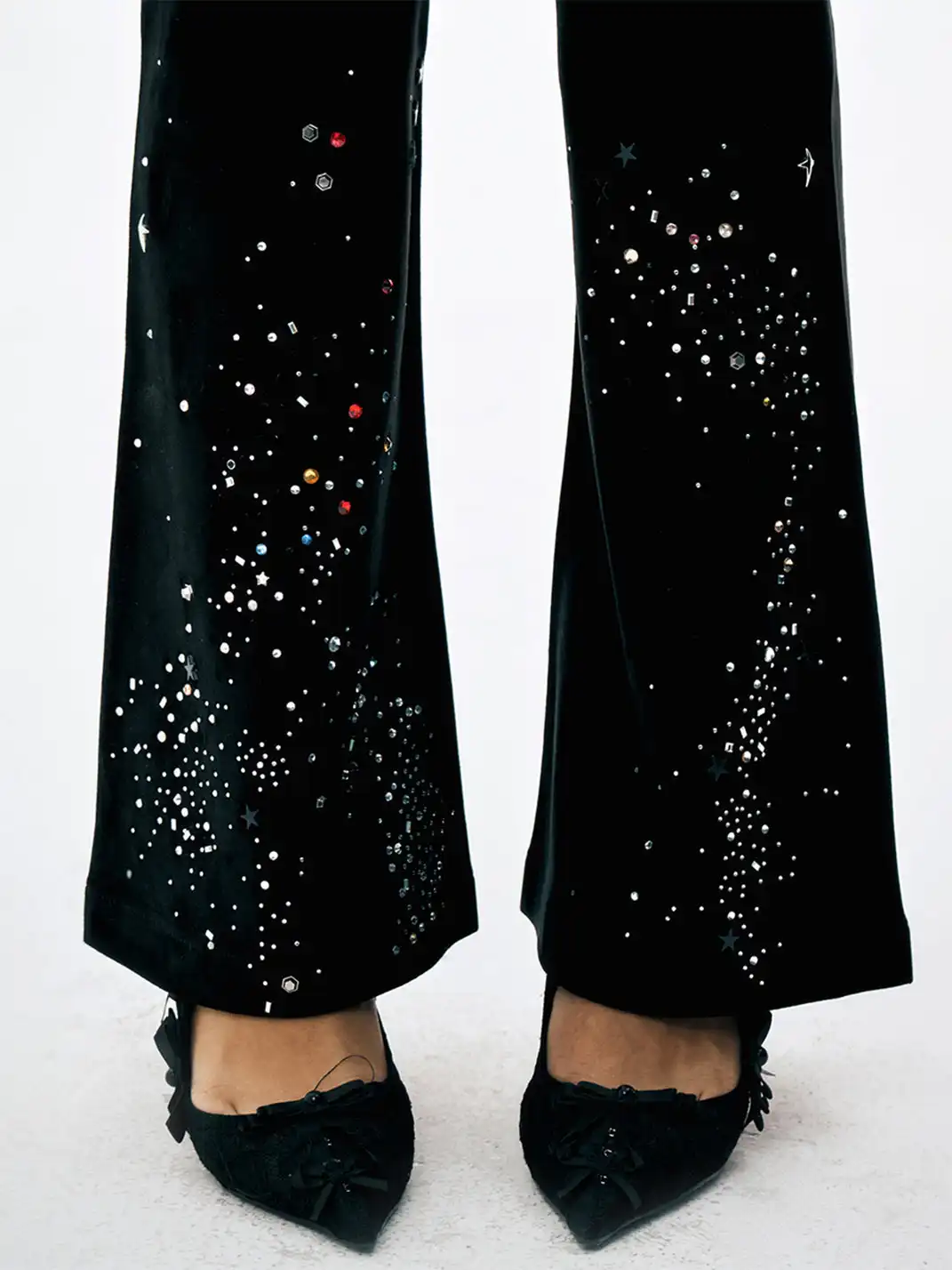 FayChui | Lace Rhinestone Flared Visual Kei Pants