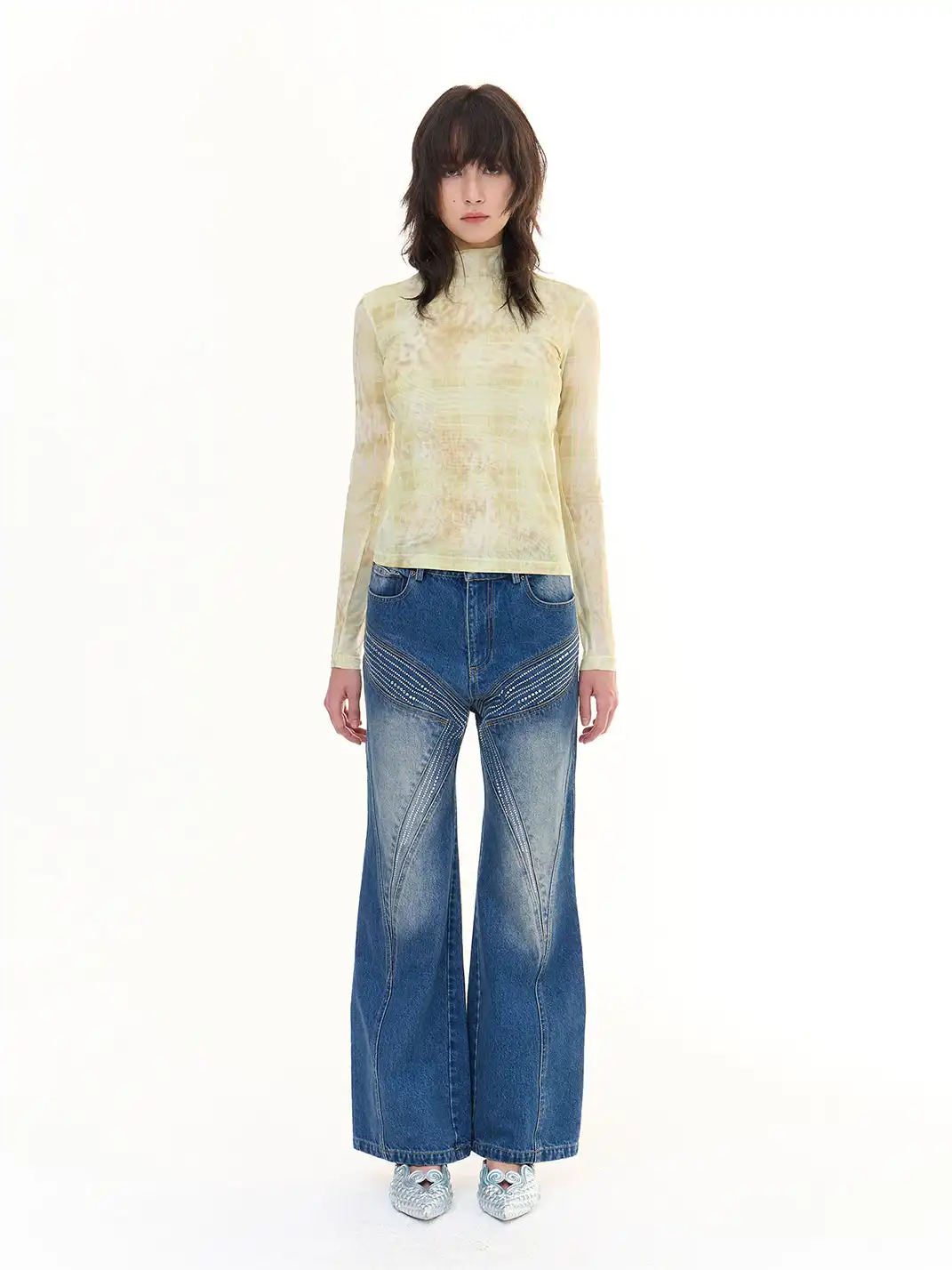 FayChui | Butterfly Rhinestone Washed Loose Fit Jeans