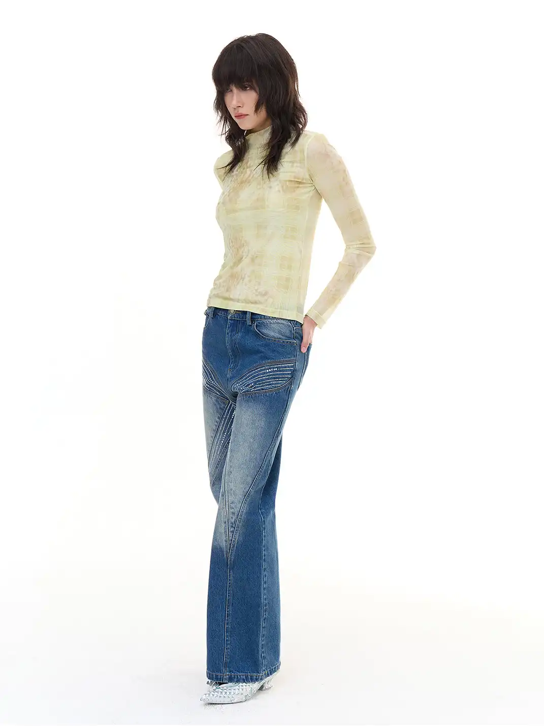 FayChui | Butterfly Rhinestone Washed Loose Fit Jeans