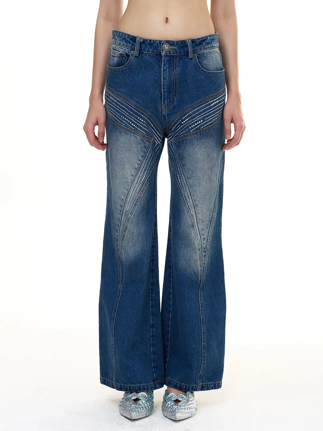 FayChui | Butterfly Rhinestone Washed Loose Fit Jeans