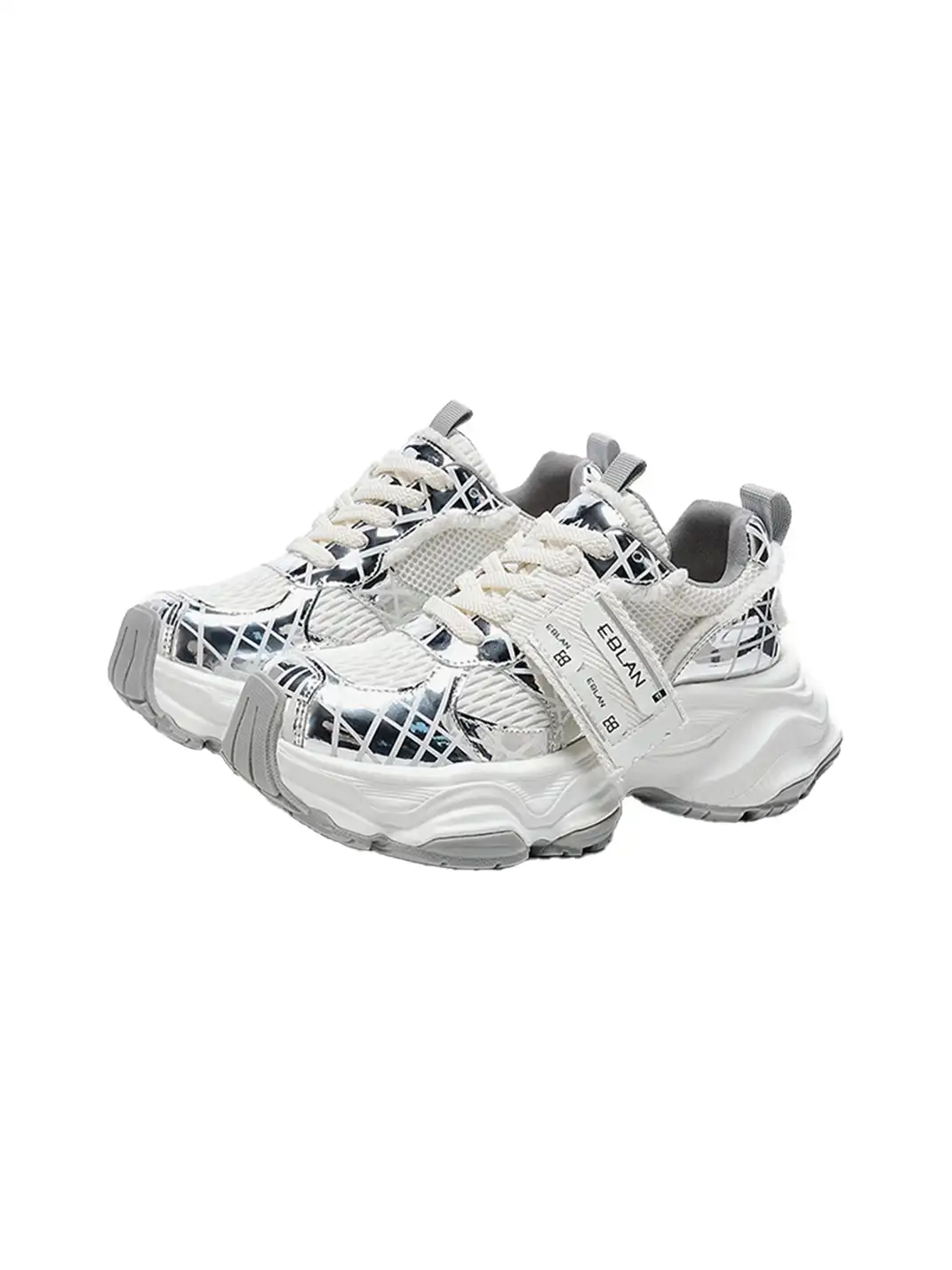 EBLAN | Silver Chunky Mesh Joggers Street Style