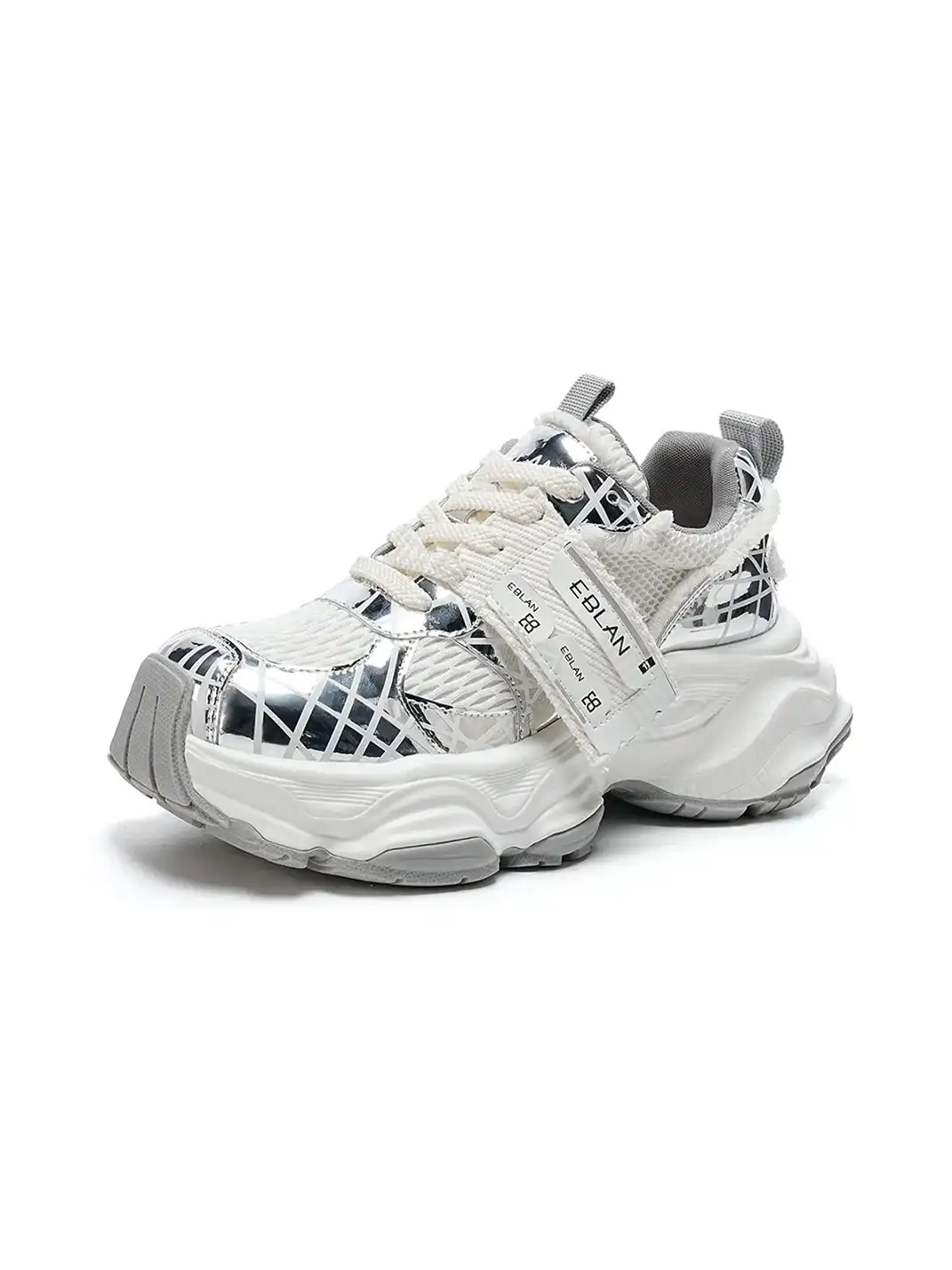 EBLAN | Silver Chunky Mesh Joggers Street Style