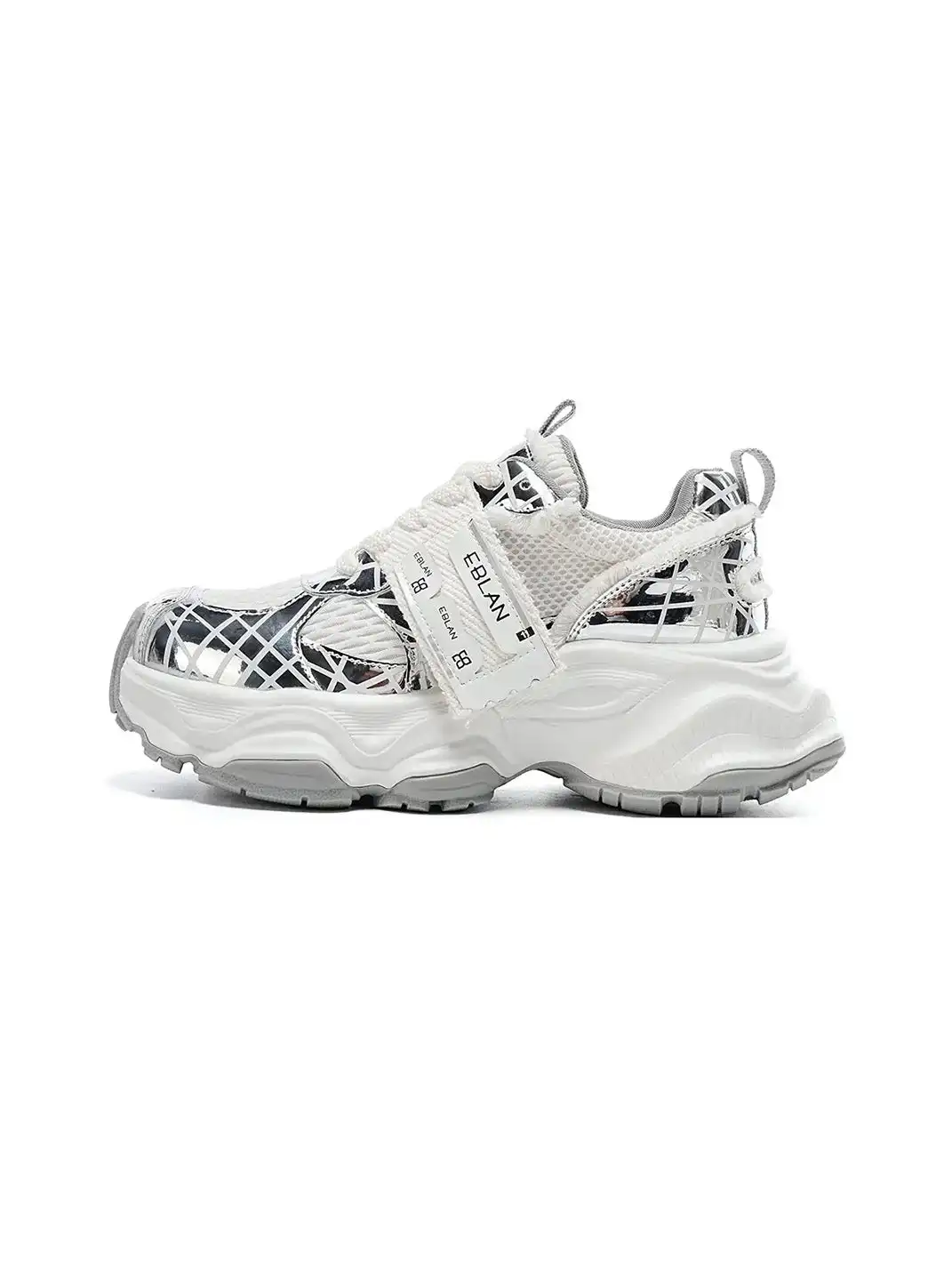 EBLAN | Silver Chunky Mesh Joggers Street Style