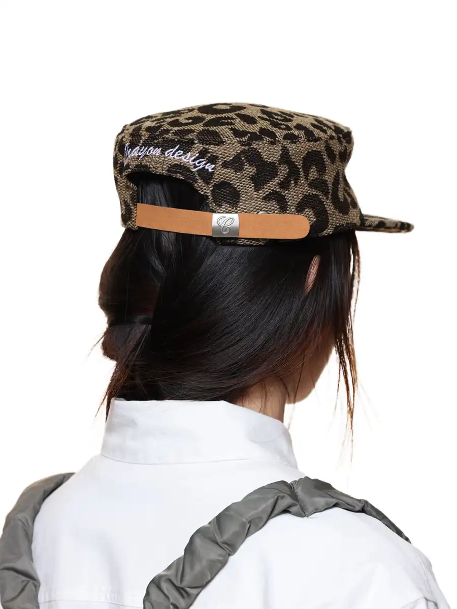 6CRAYON | Flat Brim Embroidered Baseball Cap-Leopard - 4