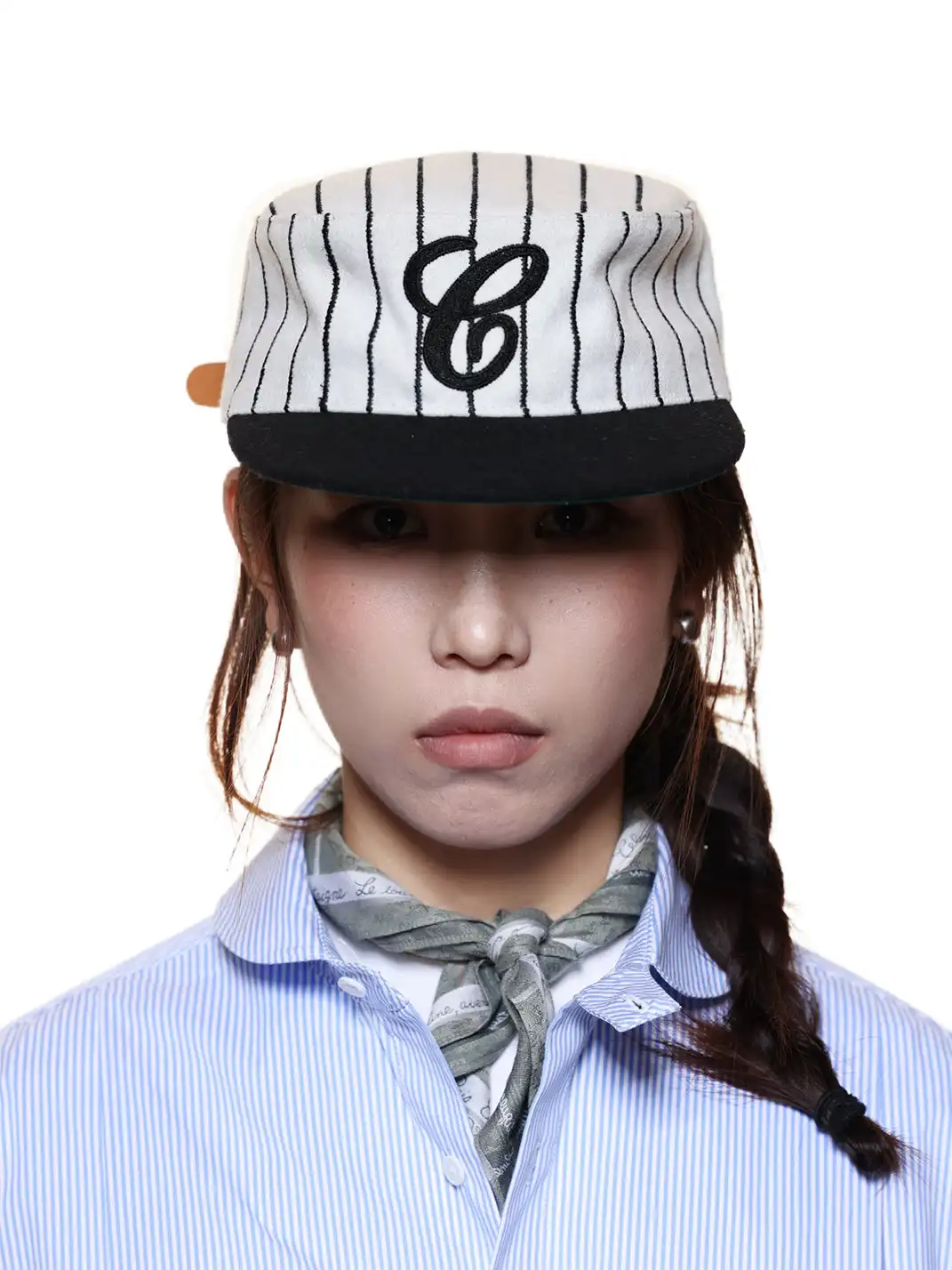 6CRAYON | Striped Wool Letter Embroidered Cap-Black