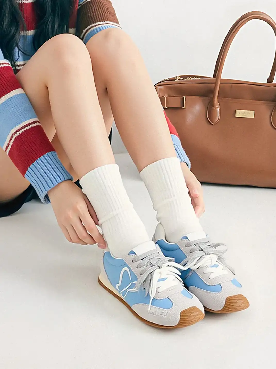 EBLAN丨Two-Tone Lace Retro Leather Training Shoes