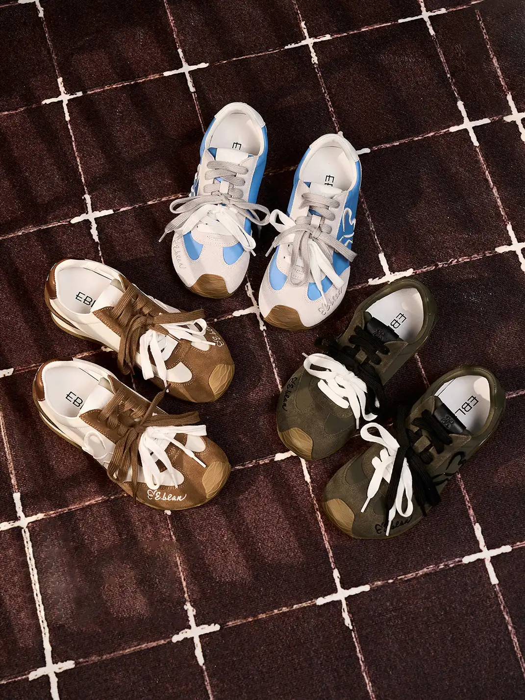 EBLAN丨Two-Tone Lace Retro Leather Training Shoes