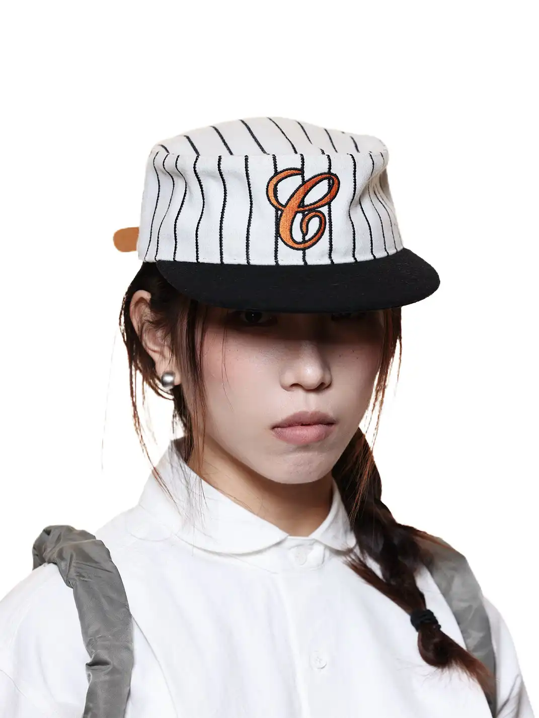 6CRAYON | Striped Wool Letter Embroidered Cap-Orange
