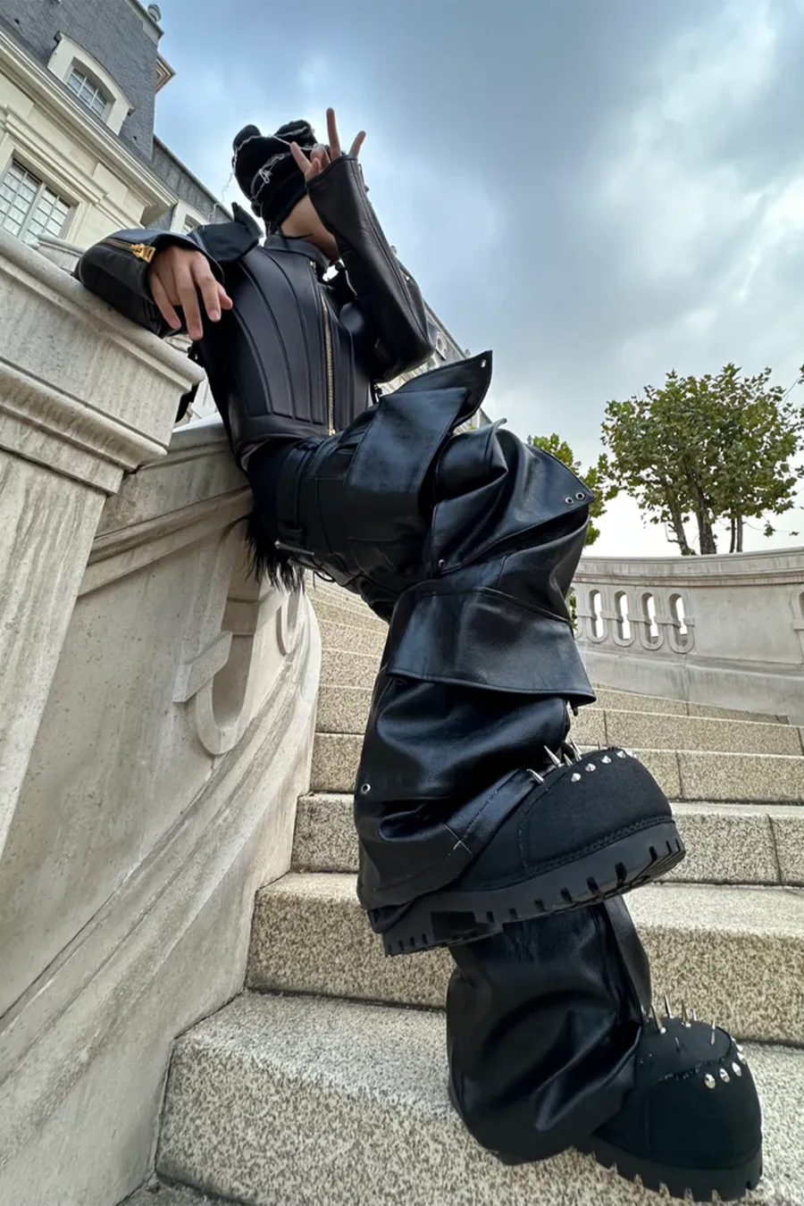 REBEL WAVE丨Structured Multi-Pocket Leather Cargos - 2