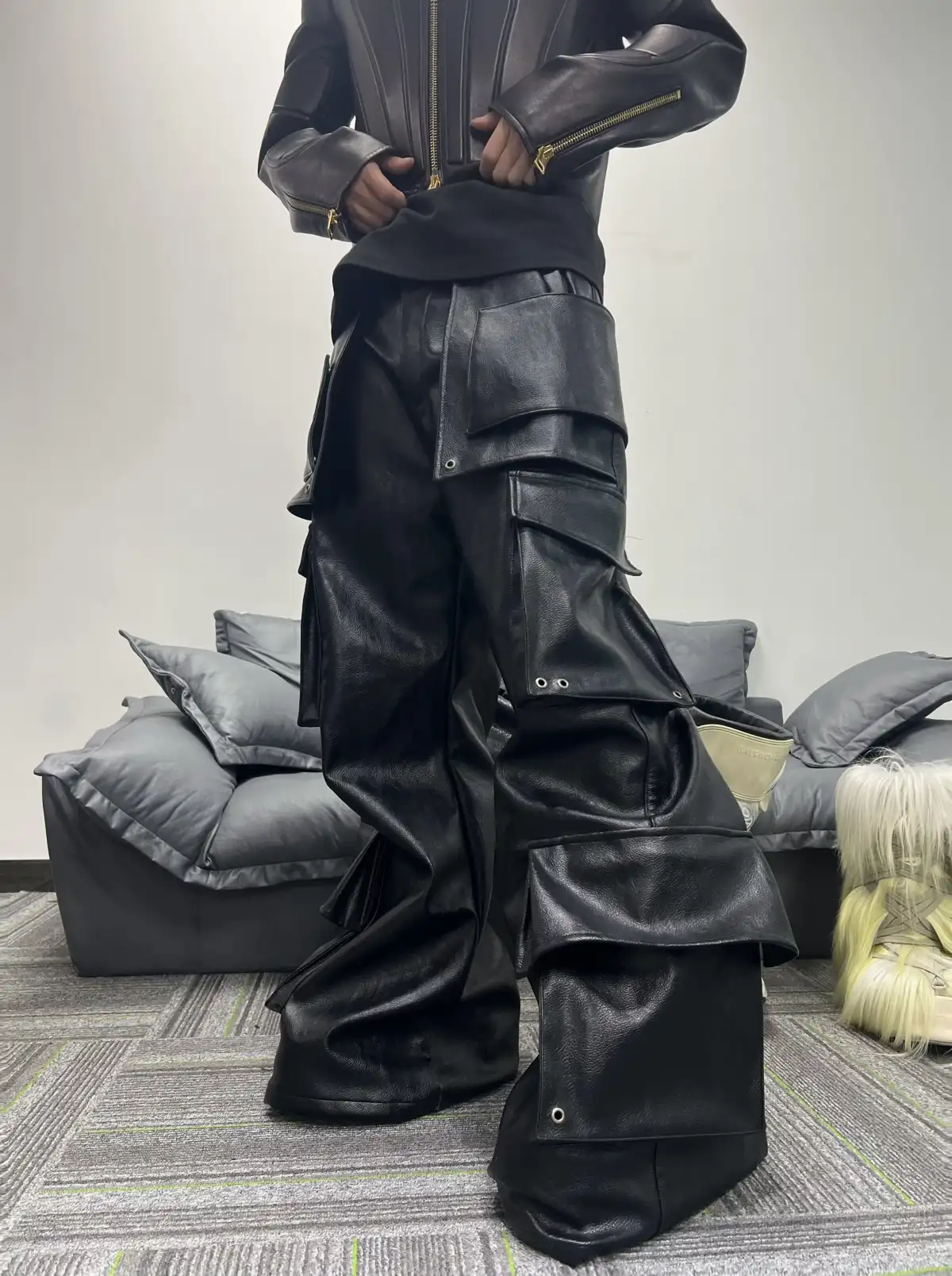 REBEL WAVE丨Structured Multi-Pocket Leather Cargos