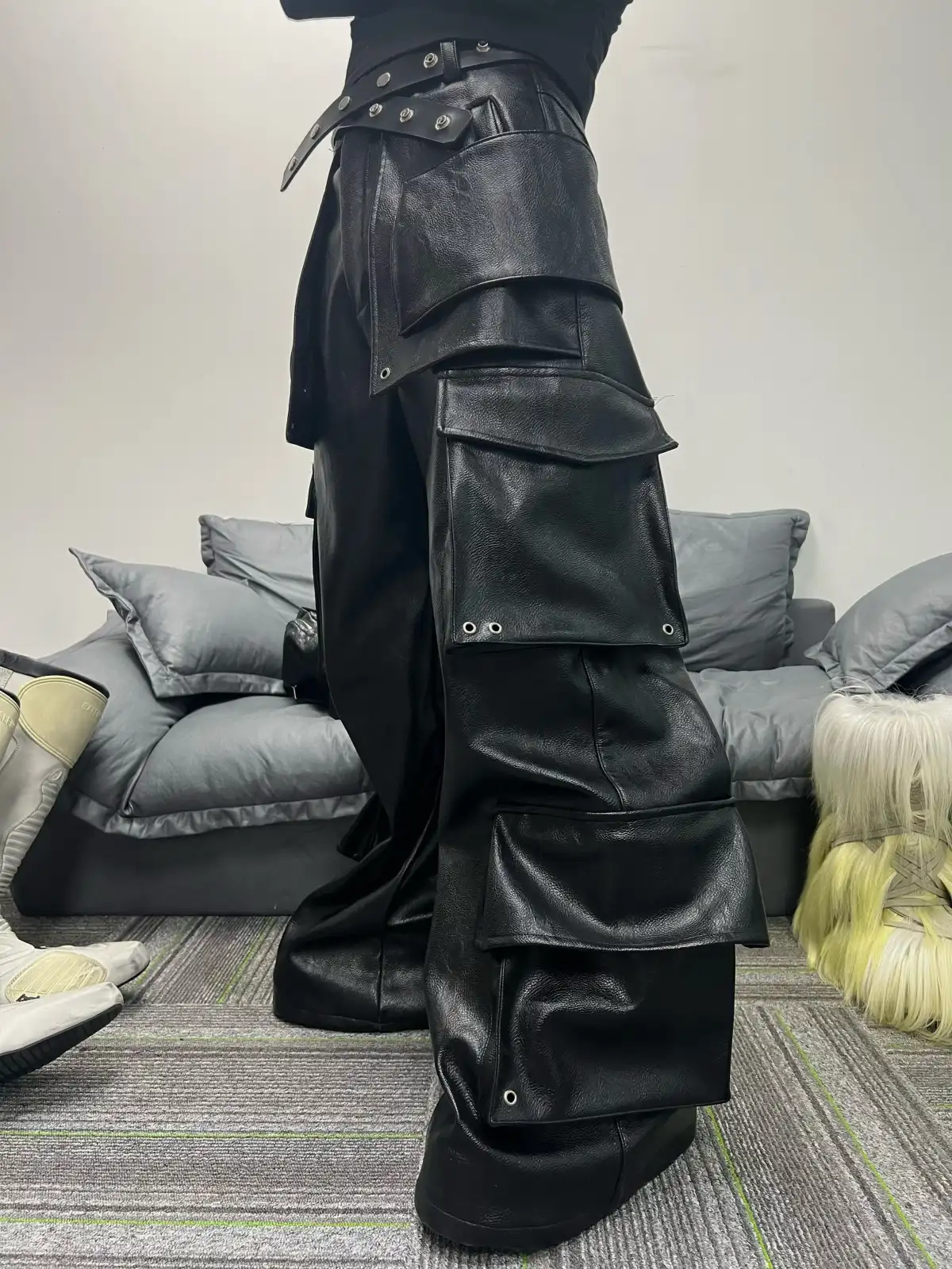 REBEL WAVE丨Structured Multi-Pocket Leather Cargos