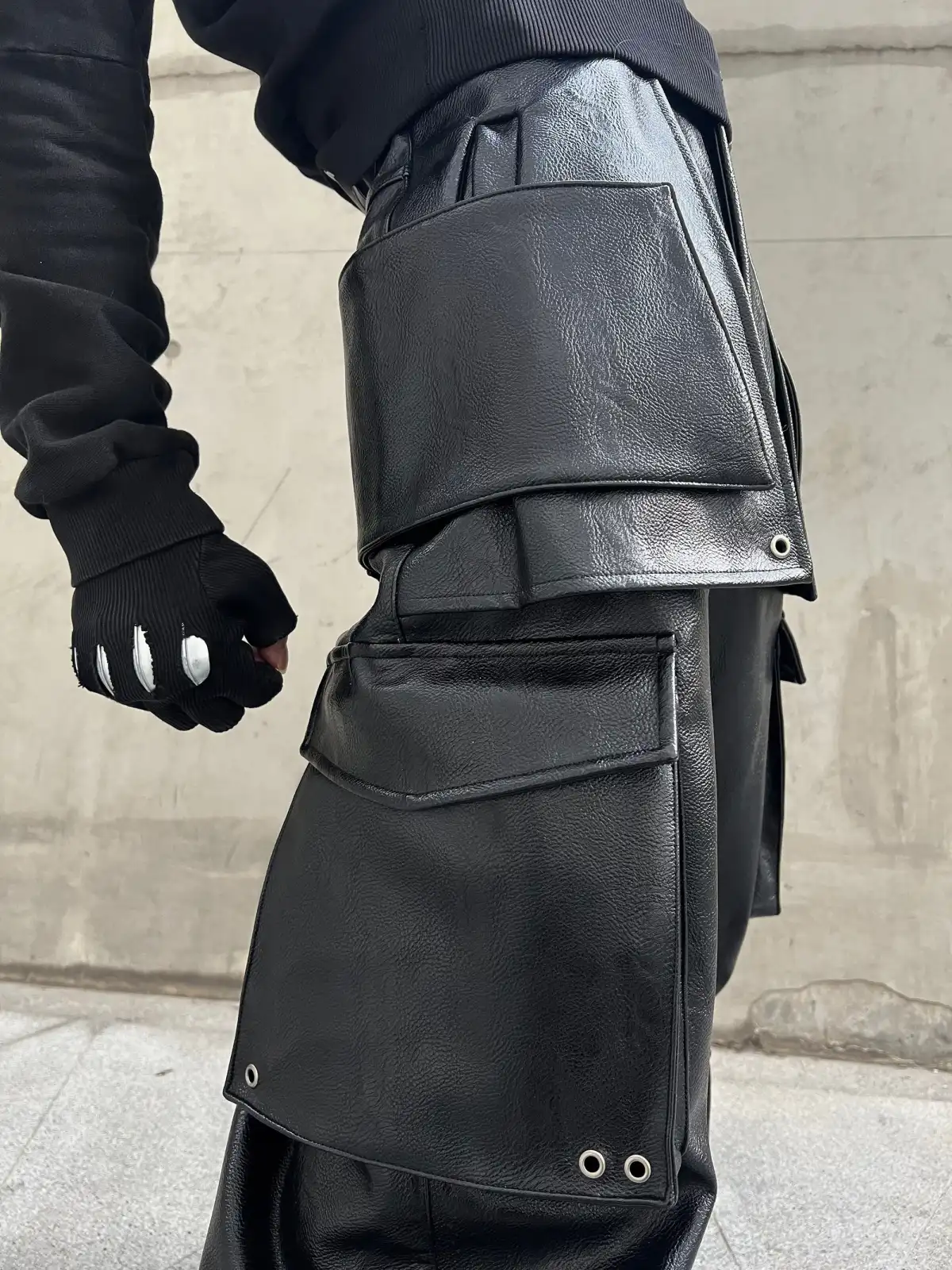 REBEL WAVE丨Structured Multi-Pocket Leather Cargos