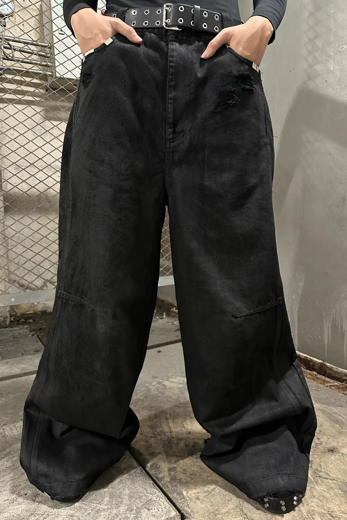 REBEL WAVE丨Hand-Waxed Damaged Wide-Leg Pants
