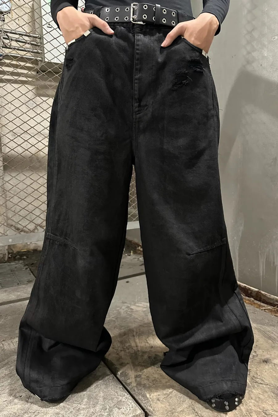 REBEL WAVE丨Hand-Waxed Damaged Wide-Leg Pants - 3