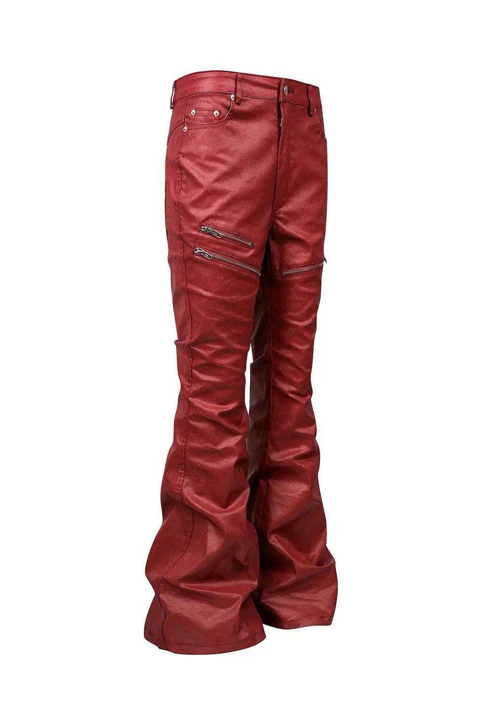 REBEL WAVE丨Liquid Metal Red Coated Waxed Flared Jeans