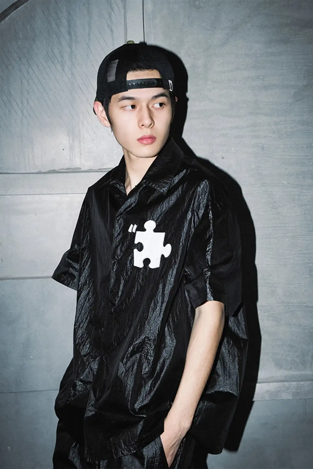 YADcrew | Specially Made Imitation Plastic Texture Thin Breathable Fabric Short Sleeve Shirt