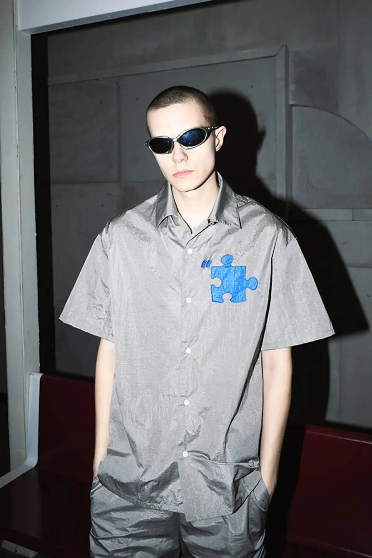 YADcrew | Specially Made Imitation Plastic Texture Thin Breathable Fabric Short Sleeve Shirt