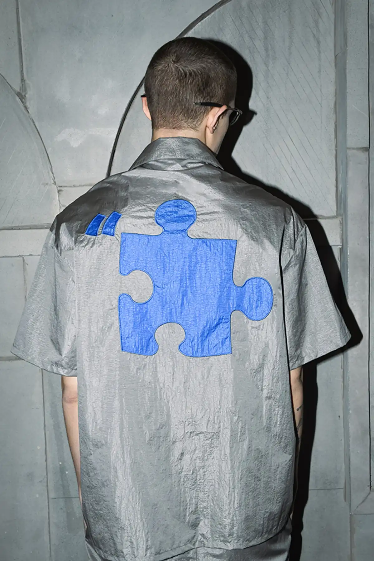 YADcrew | Specially Made Imitation Plastic Texture Thin Breathable Fabric Short Sleeve Shirt