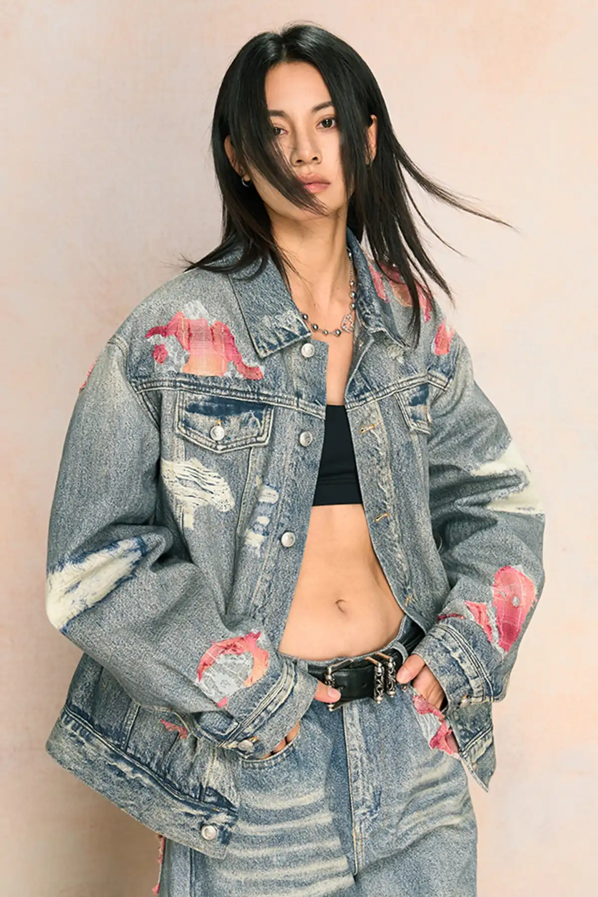 YADcrew | Sunset Cloud Lace Print Denim Jacket/Pants