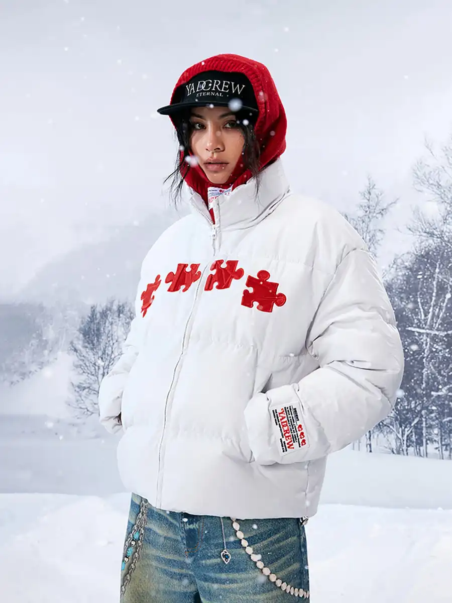 YADcrew | 3D Geometric Embroidery Down Jacket - 3