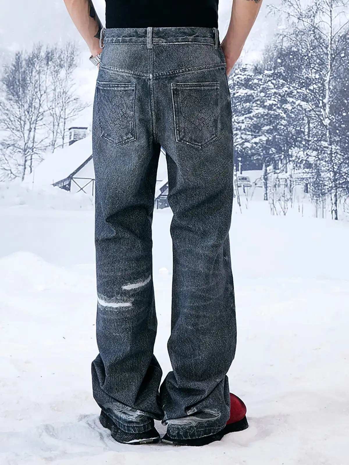 YADcrew | Pearl Embroidered Puzzle Jeans