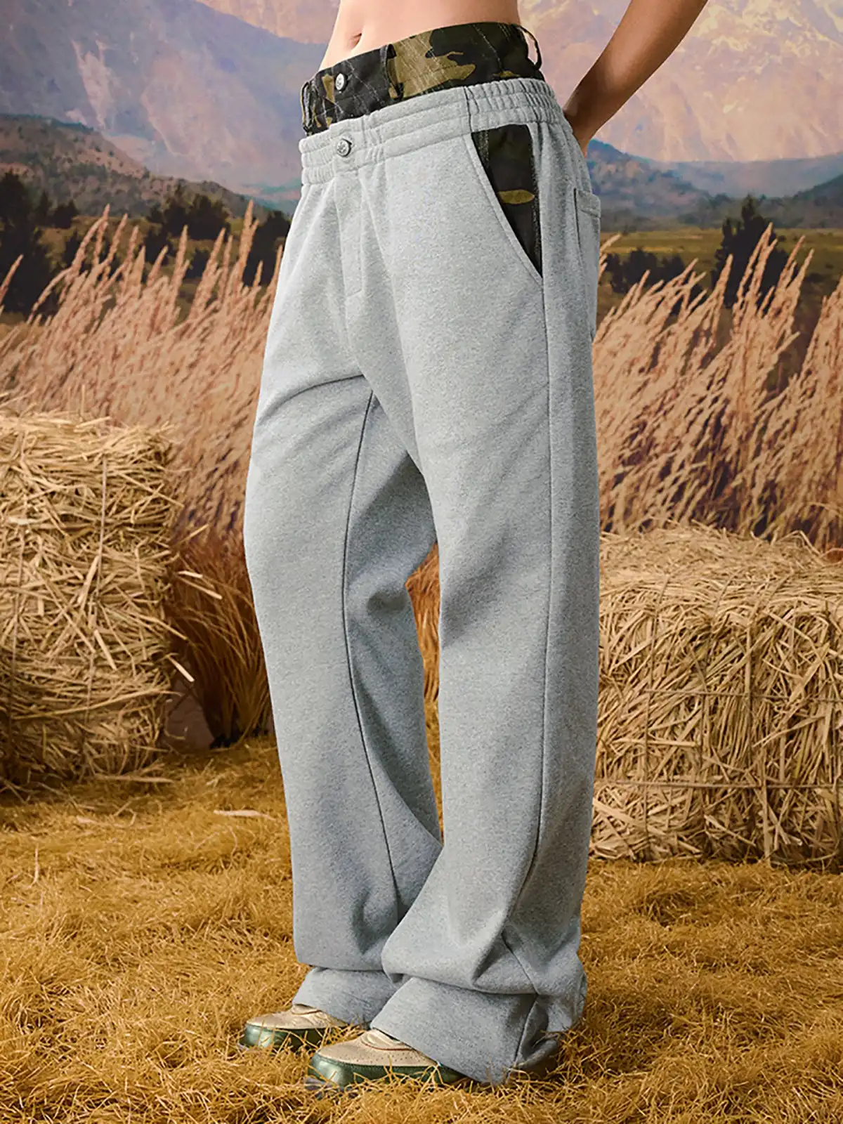 YADcrew | Camouflage Tree Pattern Flared Sweatpants