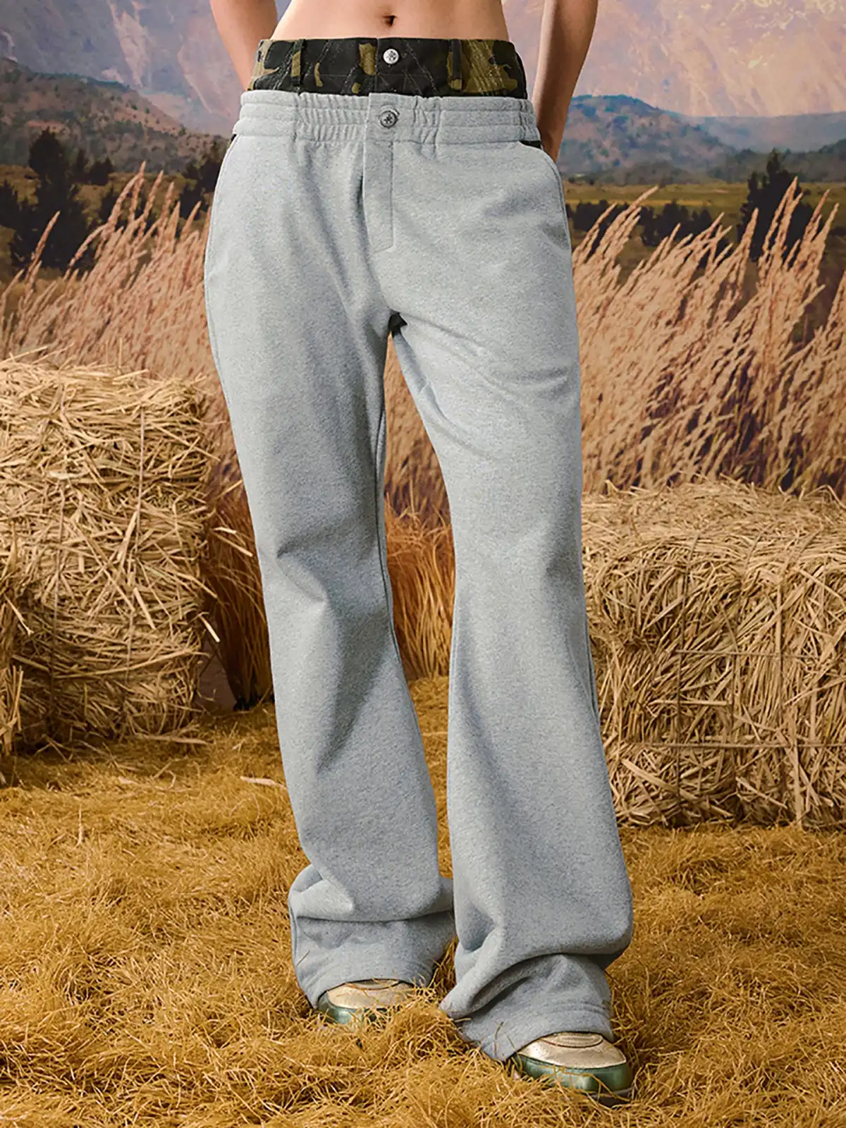 YADcrew | Camouflage Tree Pattern Flared Sweatpants