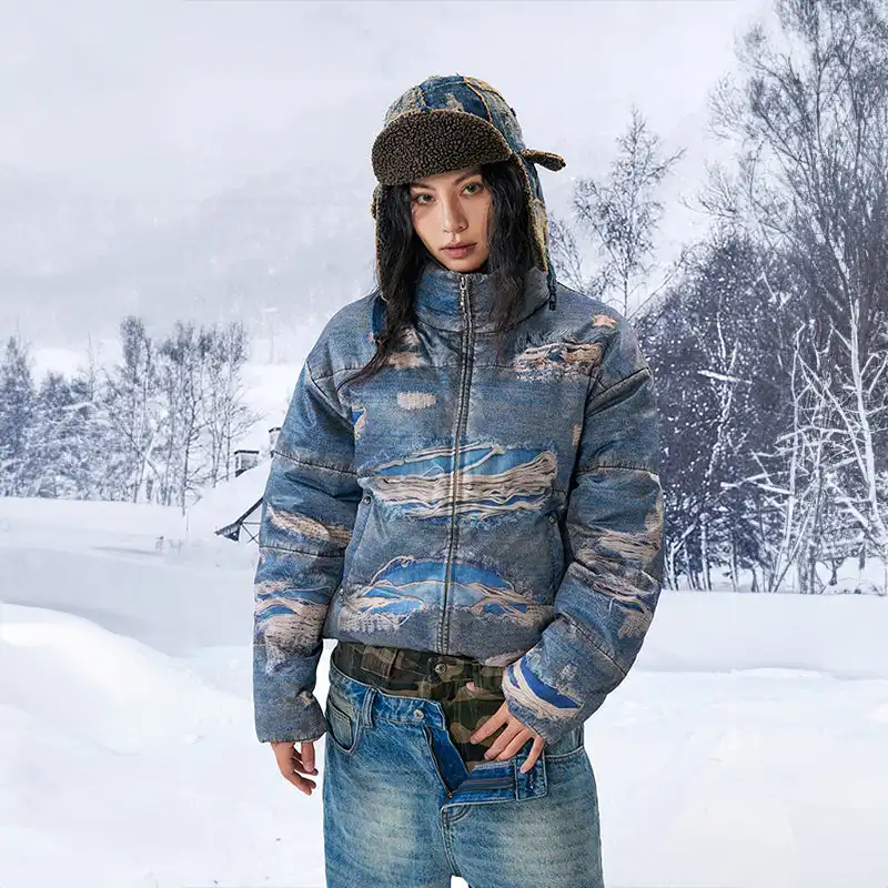 YADcrew丨âRagged Oilâ Ragged Printed Denim White Duck Down Jacket