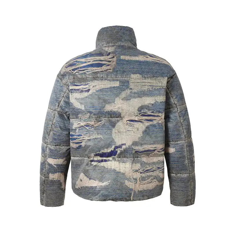YADcrew丨âRagged Oilâ Ragged Printed Denim White Duck Down Jacket