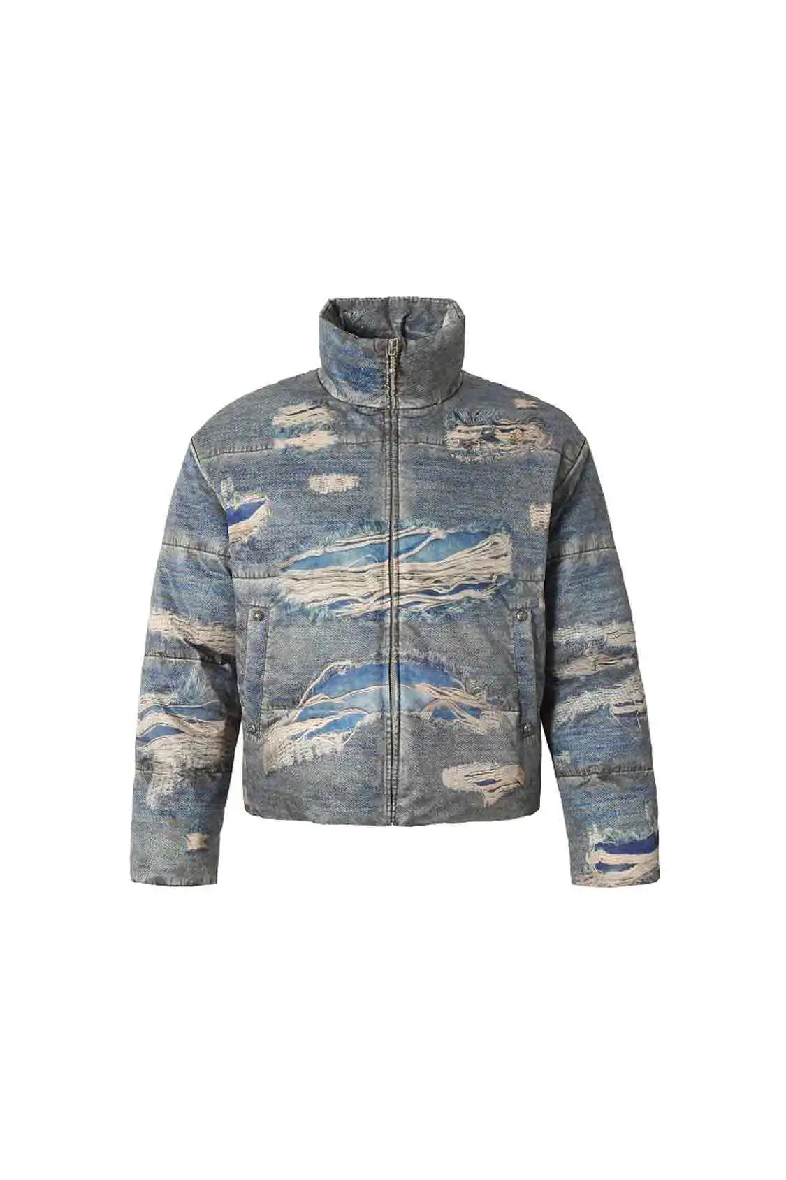 YADcrew丨âRagged Oilâ Ragged Printed Denim White Duck Down Jacket