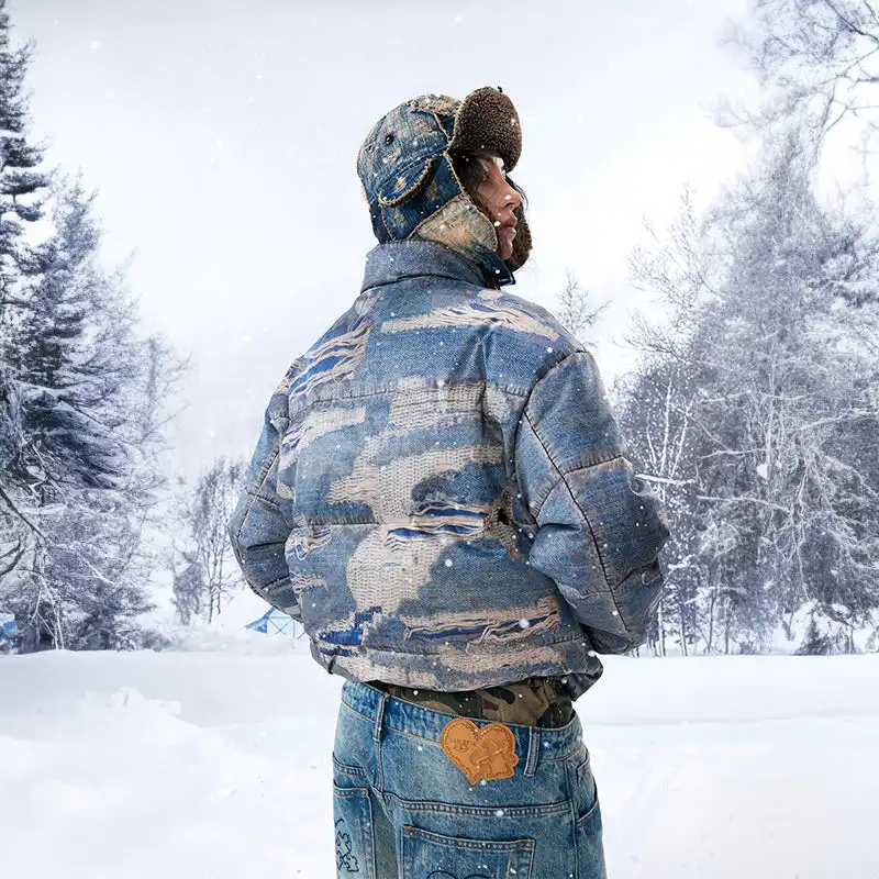 YADcrew丨âRagged Oilâ Ragged Printed Denim White Duck Down Jacket