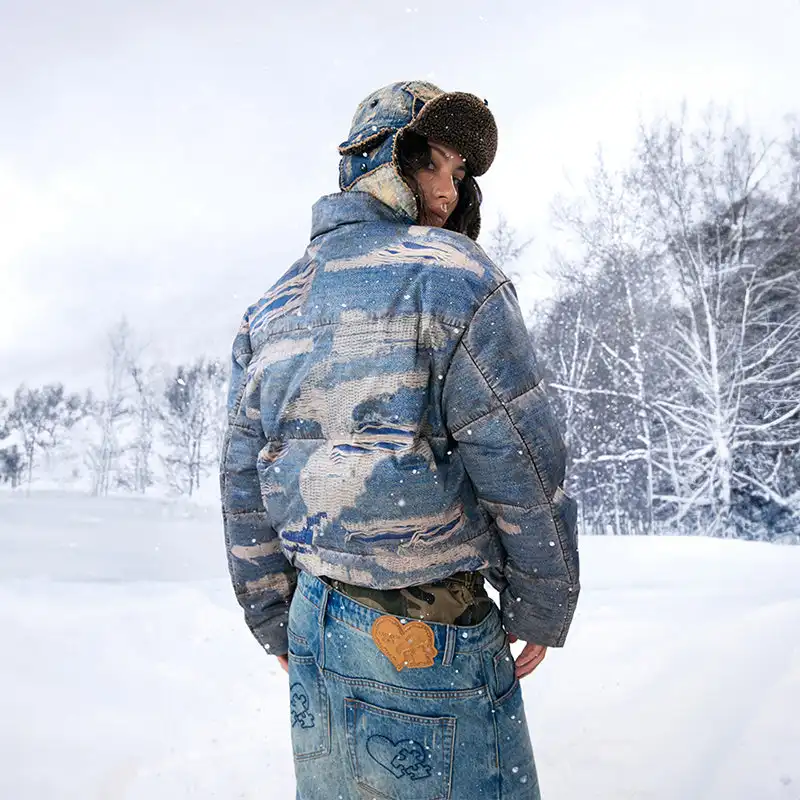 YADcrew丨âRagged Oilâ Ragged Printed Denim White Duck Down Jacket