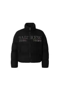 YADcrew丨Electroplated Pearl Slogan Woolen Stand-Up Collar Thickened Cotton Jacket