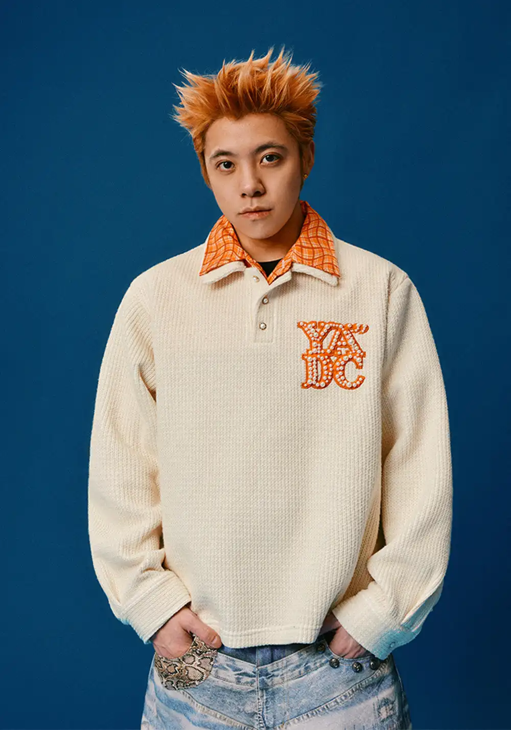 YADcrew丨Pearl LOGO Double Collar POLO Long Sleeve