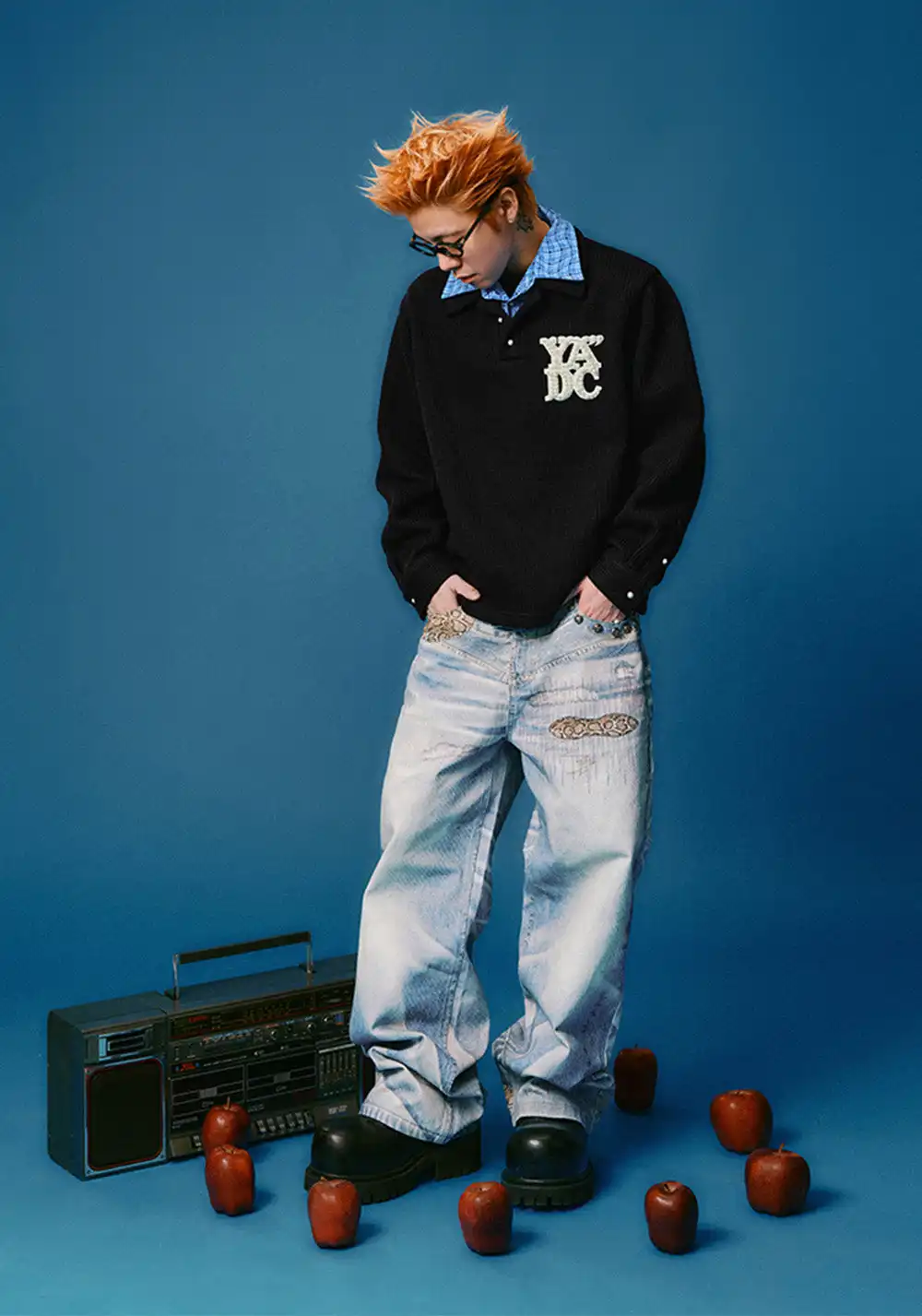 YADcrew丨Pearl LOGO Double Collar POLO Long Sleeve