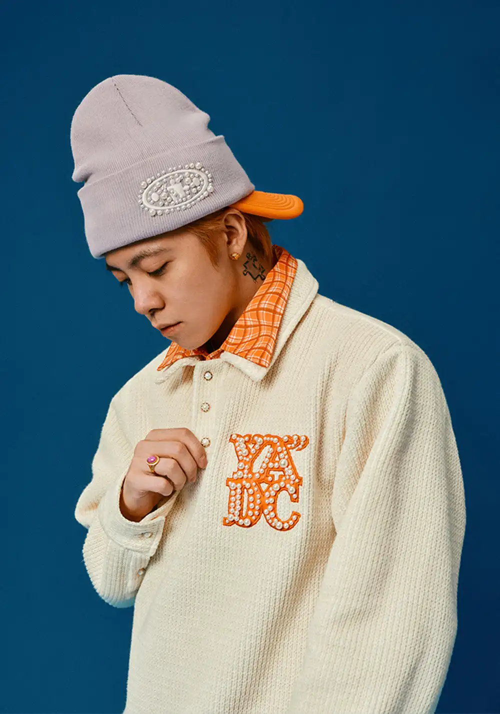 YADcrew丨Pearl LOGO Double Collar POLO Long Sleeve