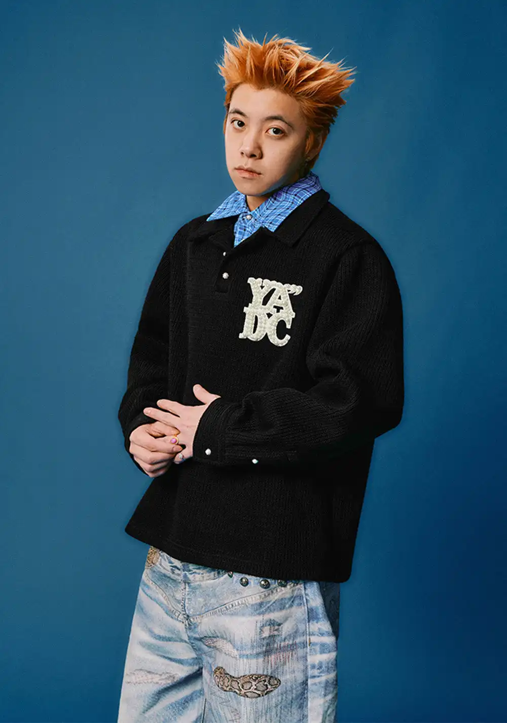 YADcrew丨Pearl LOGO Double Collar POLO Long Sleeve