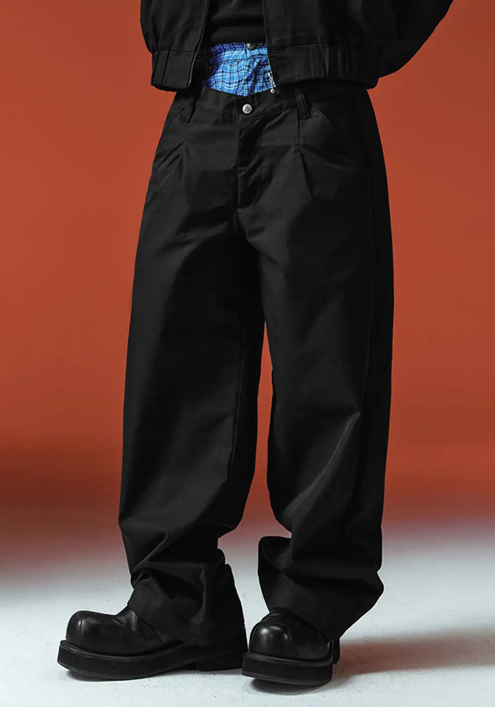YADcrew丨Twin Waist Twisted Plaid Scimitar Pants