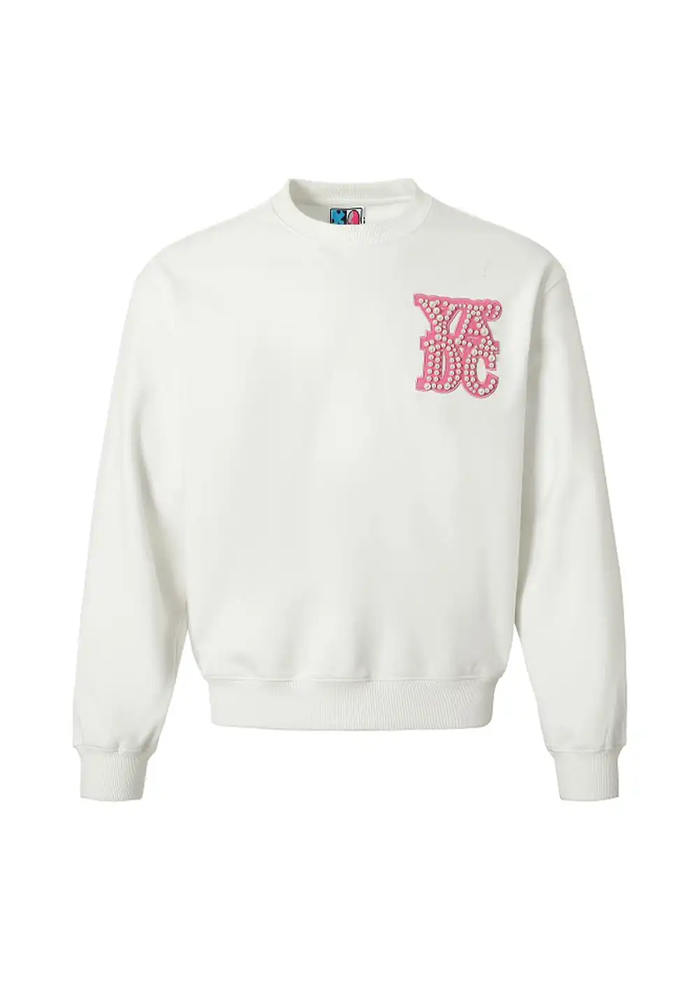 YADcrew丨Pearl Appliqué Basic Crew Neck Sweatshirt