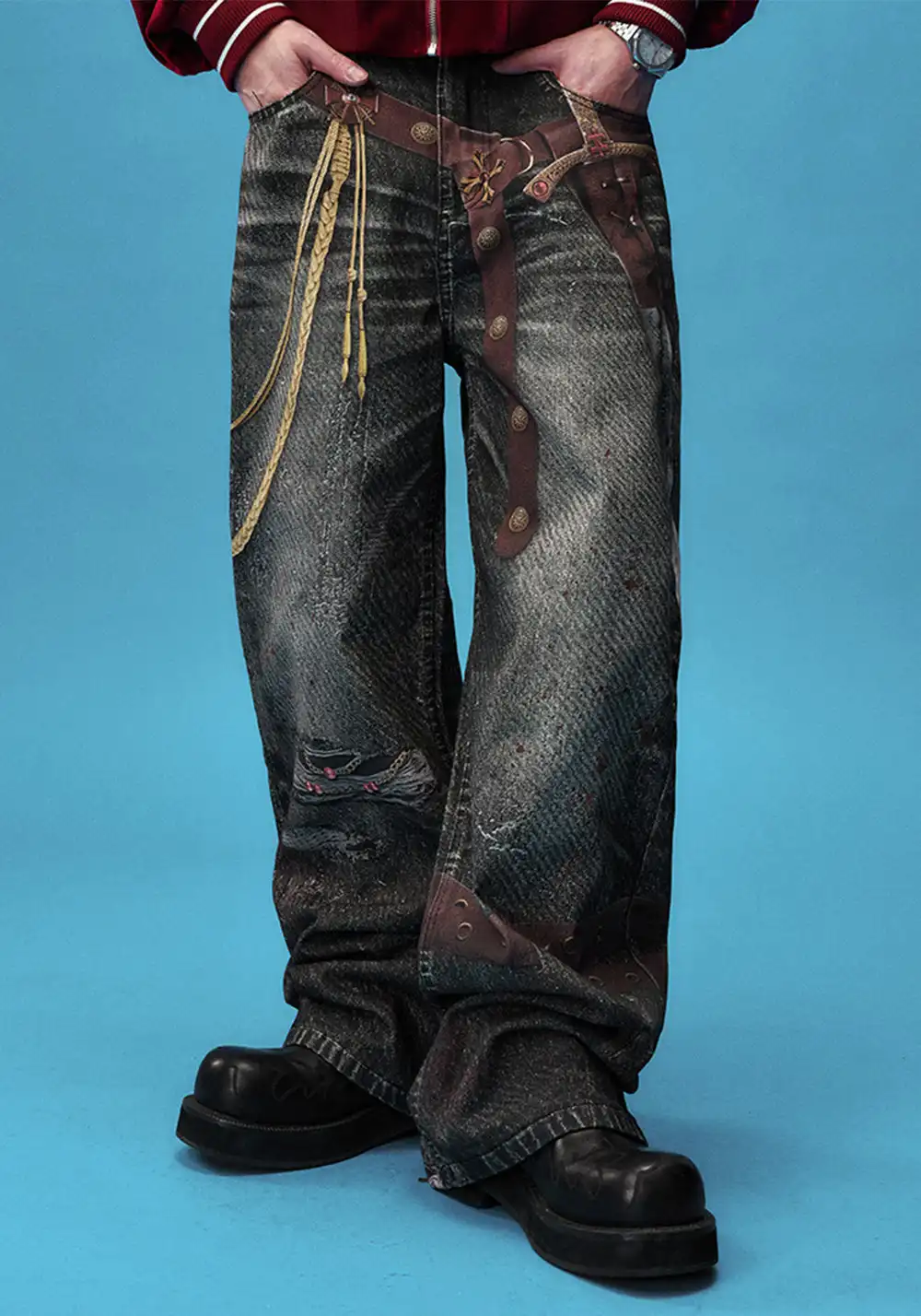 YADcrew丨Bloodbath Knight Sword Printed Jeans