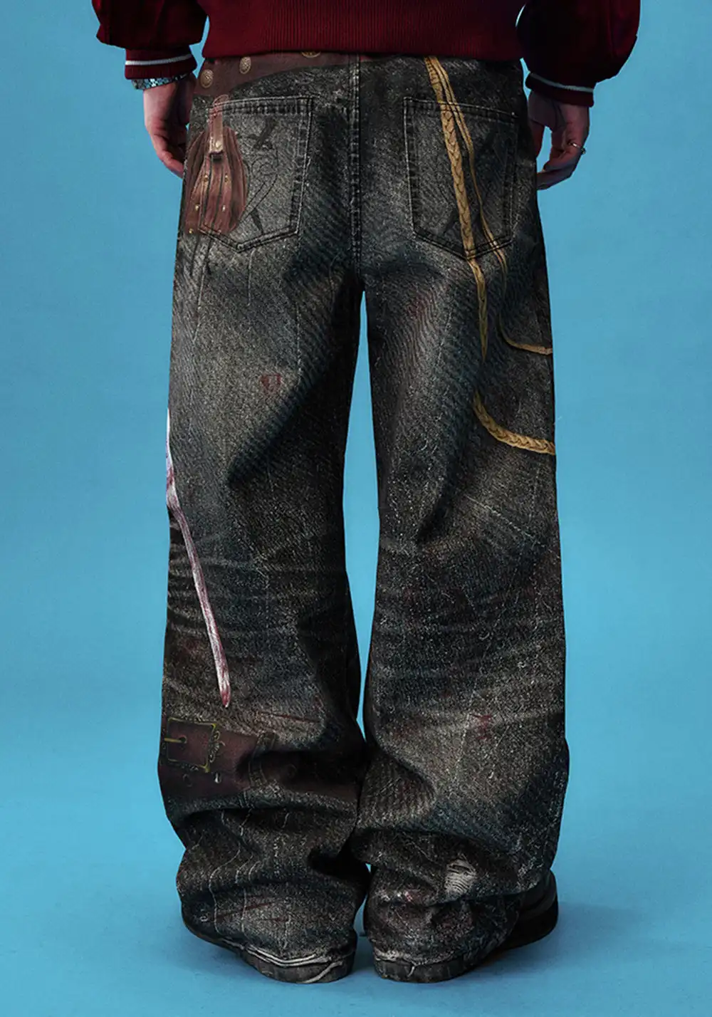 YADcrew丨Bloodbath Knight Sword Printed Jeans