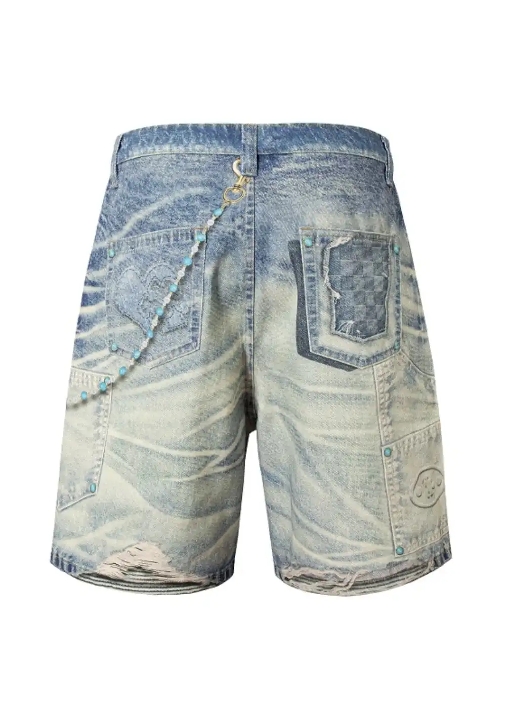 YADcrew丨YADcrew Turquoise Print Denim Shorts
