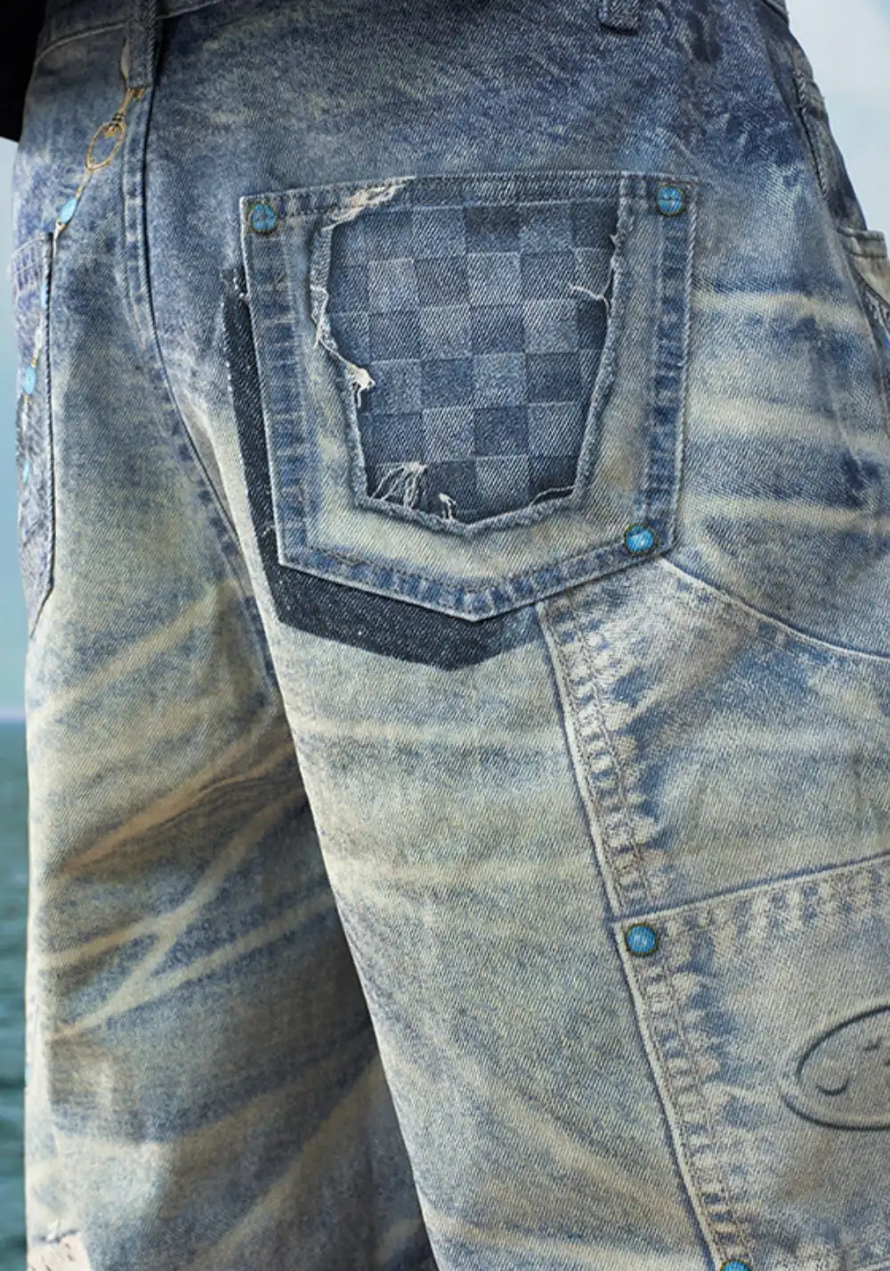 YADcrew丨YADcrew Turquoise Print Denim Shorts