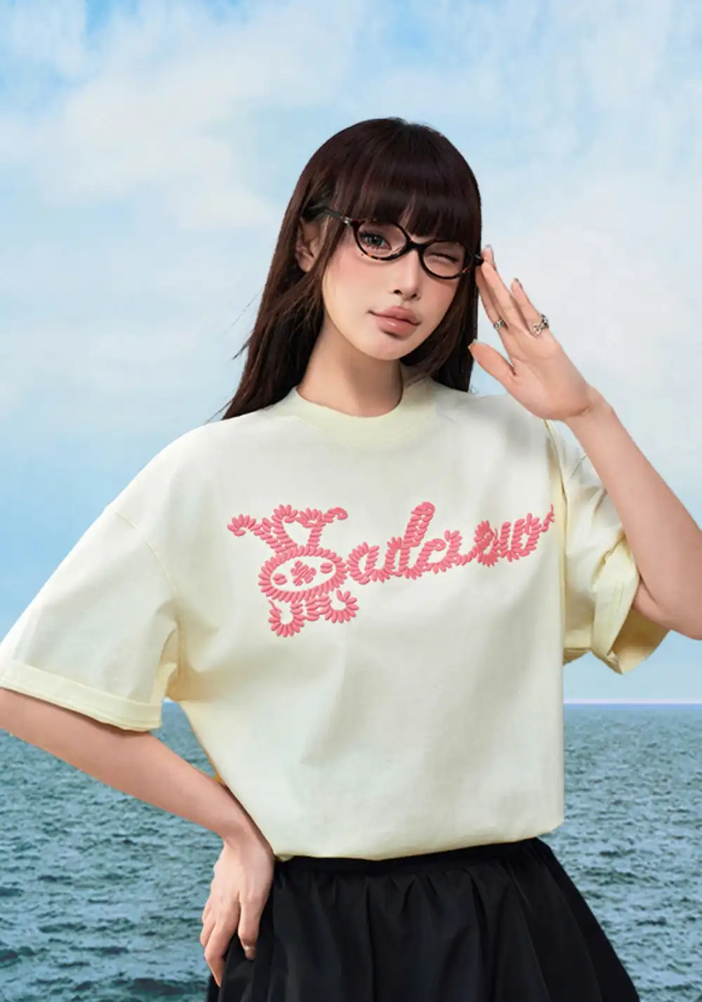 YADcrew丨YADcrew Knot-Embroidered Logo Tee -Pink