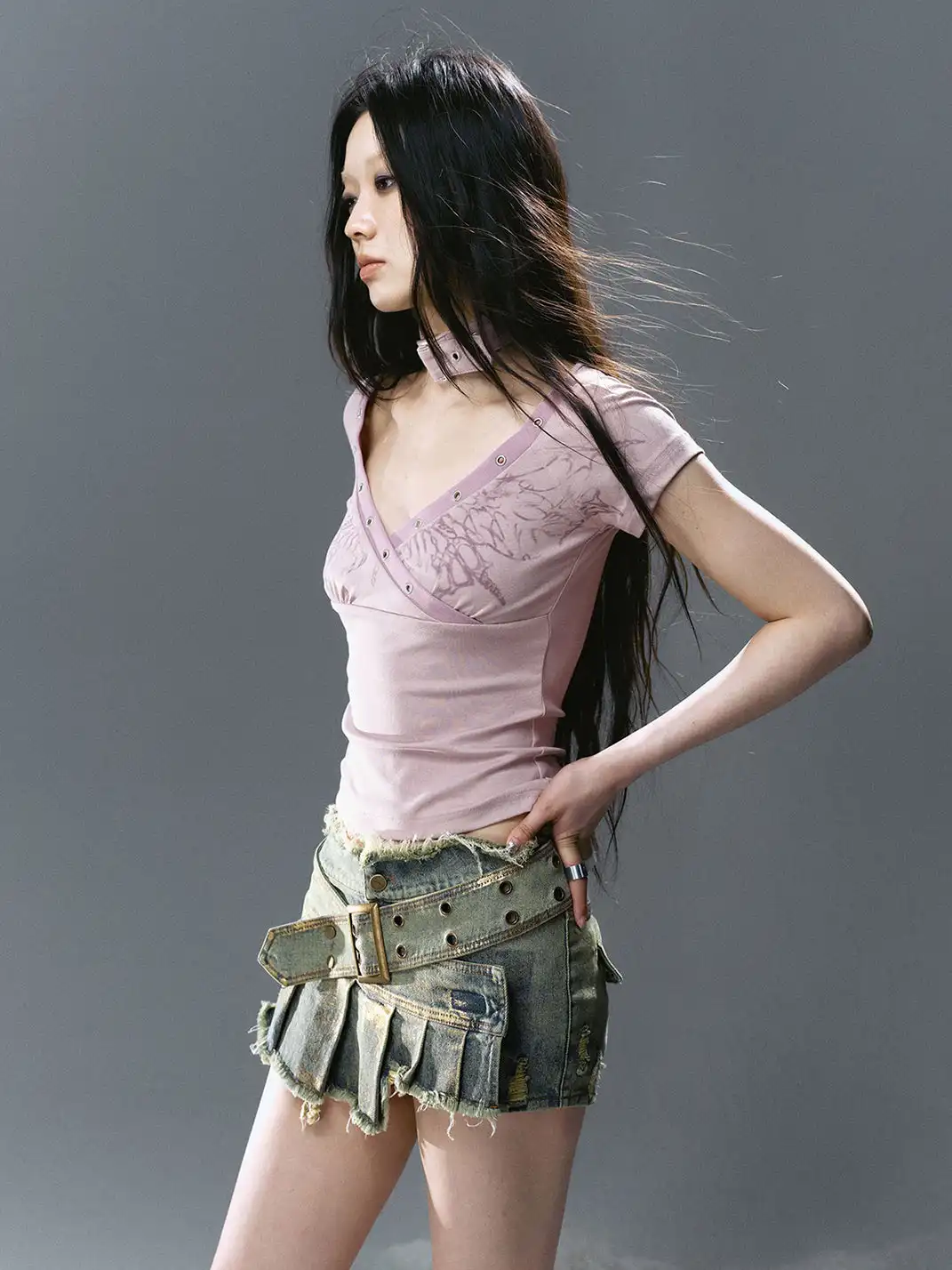 CestNous|Women's Patchwork Pleated Denim Skort