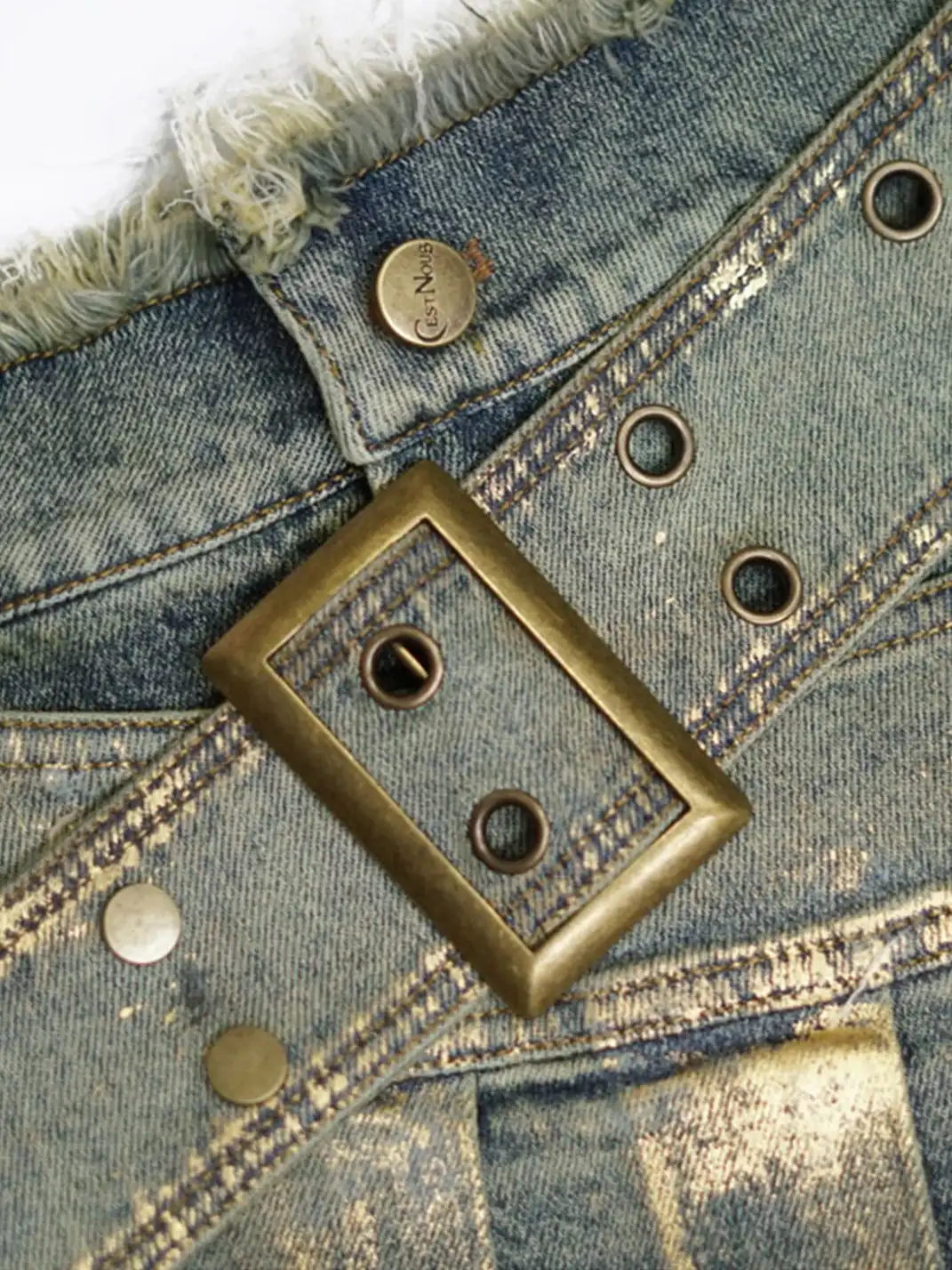 CestNous|Women's Patchwork Pleated Denim Skort
