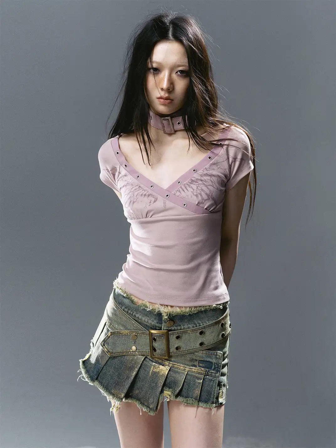 CestNous|Women's Patchwork Pleated Denim Skort