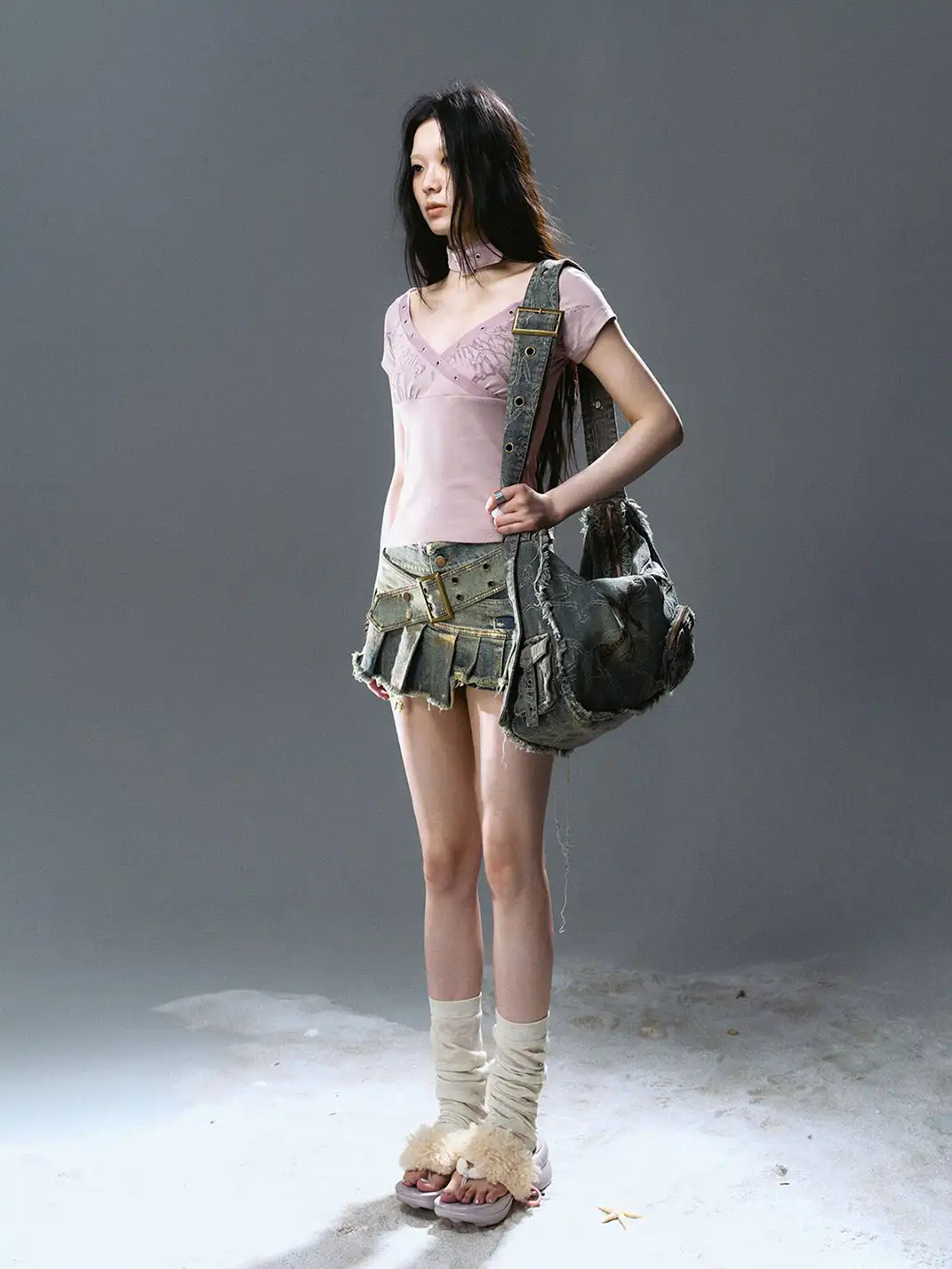 CestNous|Women's Patchwork Pleated Denim Skort