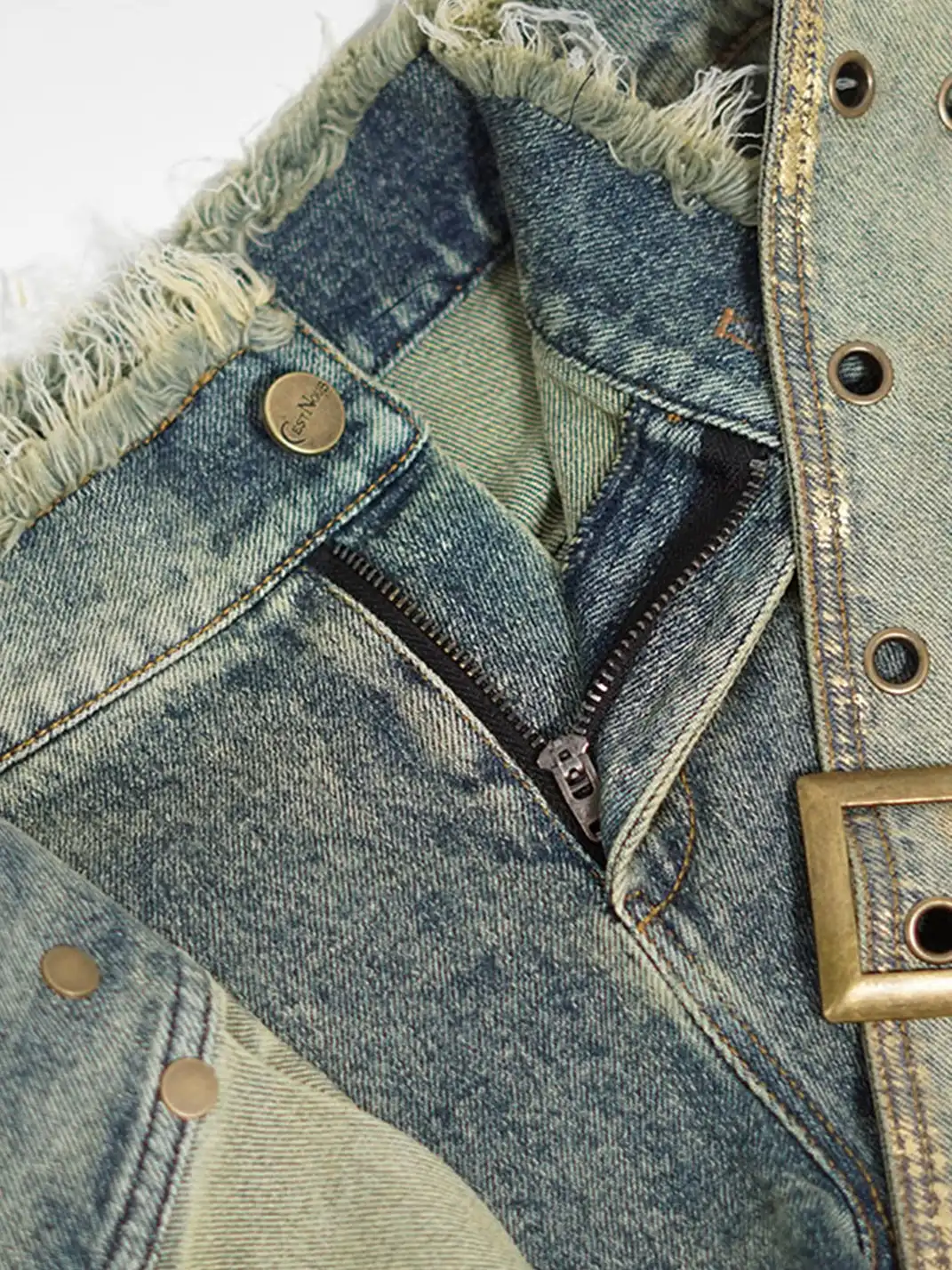 CestNous|Women's Patchwork Pleated Denim Skort